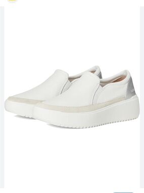 Vionic White Silver Metallic Kearny Leather Platform Slip On Sneakers Size 7